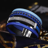 Leather Crystal Charm Bracelet Bohemian Multilayer Wide Wrap Bracelets
