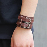 Double Belt Leather Wrist Friendship Bracelet for Men YWQR2300