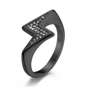 Black/Silver Lightning CZ Zircon Couple Ring Stainless Steel Wedding Gift