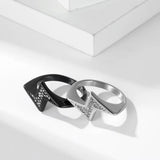 Black/Silver Lightning CZ Zircon Couple Ring Stainless Steel Wedding Gift