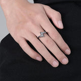 Black/Silver Lightning CZ Zircon Couple Ring Stainless Steel Wedding Gift