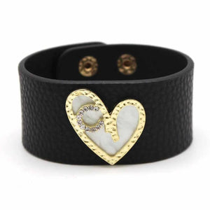 Punk Wide Heart PU Leather Bracelets for Women Cuff Bracelet