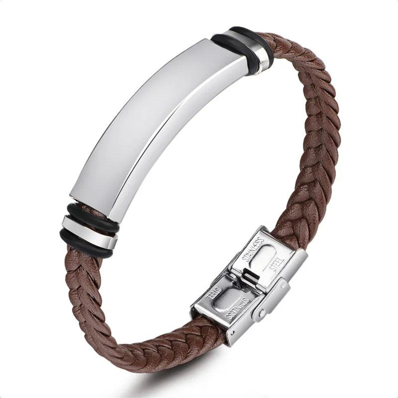 Men's Braided Leather Bracelet with Steel Clasp