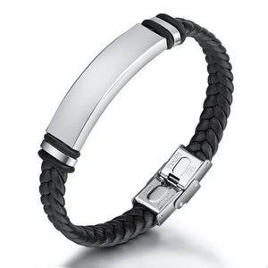Men's Braided Leather Bracelet with Steel Clasp