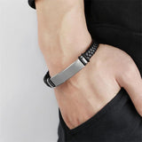 Men's Braided Leather Bracelet with Steel Clasp