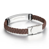 Men's Braided Leather Bracelet with Steel Clasp