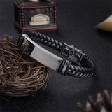 Men's Braided Leather Bracelet with Steel Clasp