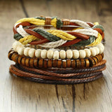 Men's Leather Beads Chain Wrap Bracelet Set