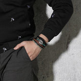 Men's Leather Beads Chain Wrap Bracelet Set
