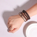 Men's Leather Beads Chain Wrap Bracelet Set