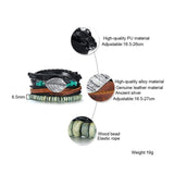 Men's Leather Beads Chain Wrap Bracelet Set