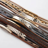 Leopard Leather Bracelet Metal Bar Charm Multilayer Wide Wrap Bangles