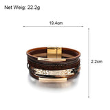 Leopard Leather Bracelet Metal Bar Charm Multilayer Wide Wrap Bangles
