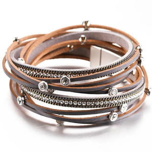 Bohemian Rhinestone Studs Bracelet with Magnetic Buckle