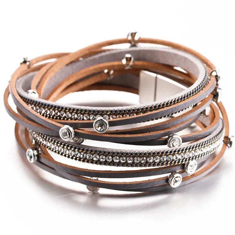Bohemian Rhinestone Studs Bracelet with Magnetic Buckle