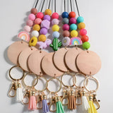 Rainbery Wooden Disc Lanyard Silicone Beads ID Holder Keyrings