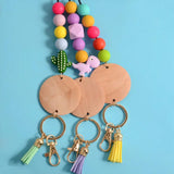 Rainbery Wooden Disc Lanyard Silicone Beads ID Holder Keyrings