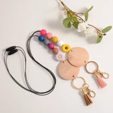Rainbery Wooden Disc Lanyard Silicone Beads ID Holder Keyrings