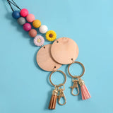 Rainbery Wooden Disc Lanyard Silicone Beads ID Holder Keyrings