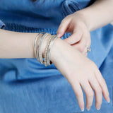 Slim Rope Leather Bracelets Crystal Beads Wide Multilayer Bracelet