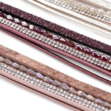 Slim Rope Leather Bracelets Crystal Beads Wide Multilayer Bracelet