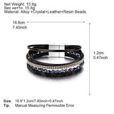 Slim Rope Leather Bracelets Crystal Beads Wide Multilayer Bracelet