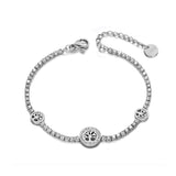 Rhinestone Love Tree Charm Bracelet Stainless Steel CZ Crystal Link Chain