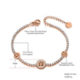 Rhinestone Love Tree Charm Bracelet Stainless Steel CZ Crystal Link Chain