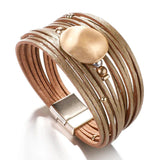 Bohemian Multilayer Charm Crystal Leather Bracelet Cuff Bangle