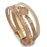 Bohemian Multilayer Charm Crystal Leather Bracelet Cuff Bangle