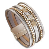 Bohemian Multilayer Charm Crystal Leather Bracelet Cuff Bangle