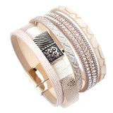 Bohemian Multilayer Charm Crystal Leather Bracelet Cuff Bangle