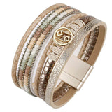 Bohemian Multilayer Charm Crystal Leather Bracelet Cuff Bangle