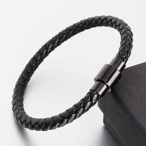 Braided Leather Men Bracelet Stainless Steel Clasp 3 Colors