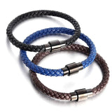 Braided Leather Men Bracelet Stainless Steel Clasp 3 Colors