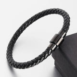 Braided Leather Men Bracelet Stainless Steel Clasp 3 Colors