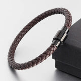 Braided Leather Men Bracelet Stainless Steel Clasp 3 Colors