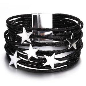 Boho Leather Bracelet with Pentagram Charm