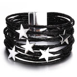 Boho Leather Bracelet with Pentagram Charm