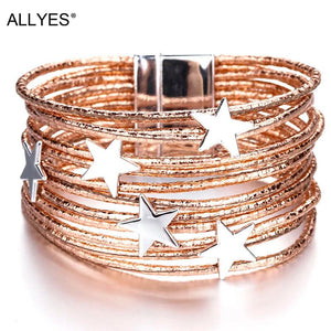 Boho Leather Bracelet with Pentagram Charm