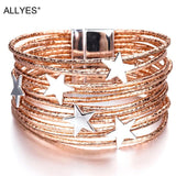 Boho Leather Bracelet with Pentagram Charm