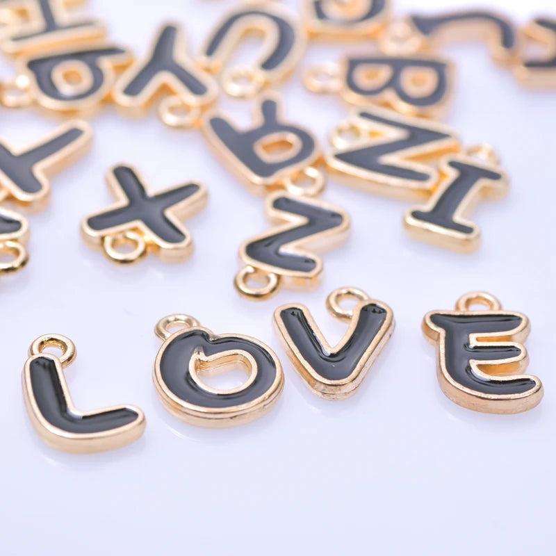 26Pcs Golden Initial Charms Enamel Pendant DIY Jewelry Making
