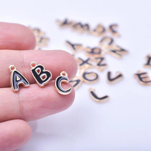 26Pcs Golden Initial Charms Enamel Pendant DIY Jewelry Making