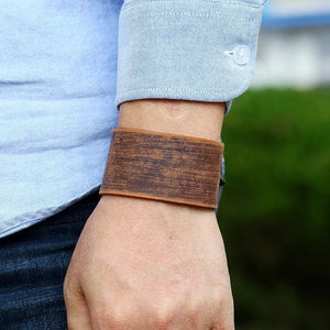 Punk Men's Leather Bracelet Wide Adjustable Wrap Wristband Bangles Men Jewelry