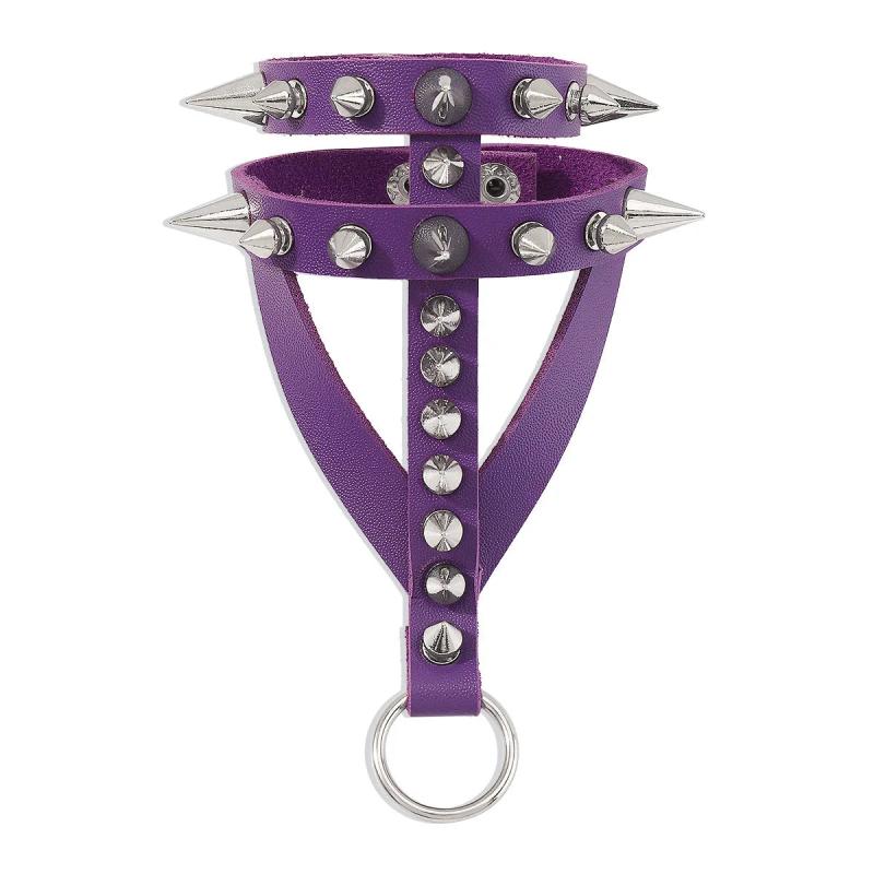 Vintage Purple PU Leather Rivet Bracelet Gothic Cosplay Wrap Bracelet