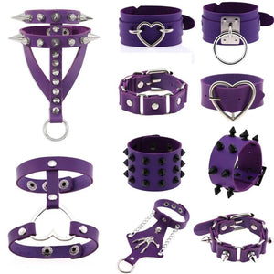 Vintage Purple PU Leather Rivet Bracelet Gothic Cosplay Wrap Bracelet
