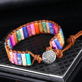 7 Chakra Tube Beads Leather Wrap Bracelet