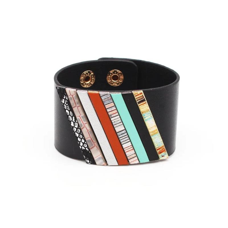Multicolor Geometric PU Leather Bracelets for Women Girl Bangle