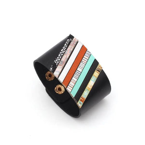 Multicolor Geometric PU Leather Bracelets for Women Girl Bangle