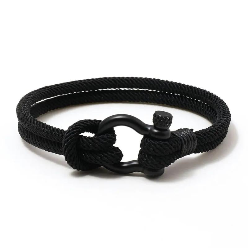 Men Rope Bracelet Double Layer Nylon Stainless Steel Outdoor Camping Jewelry